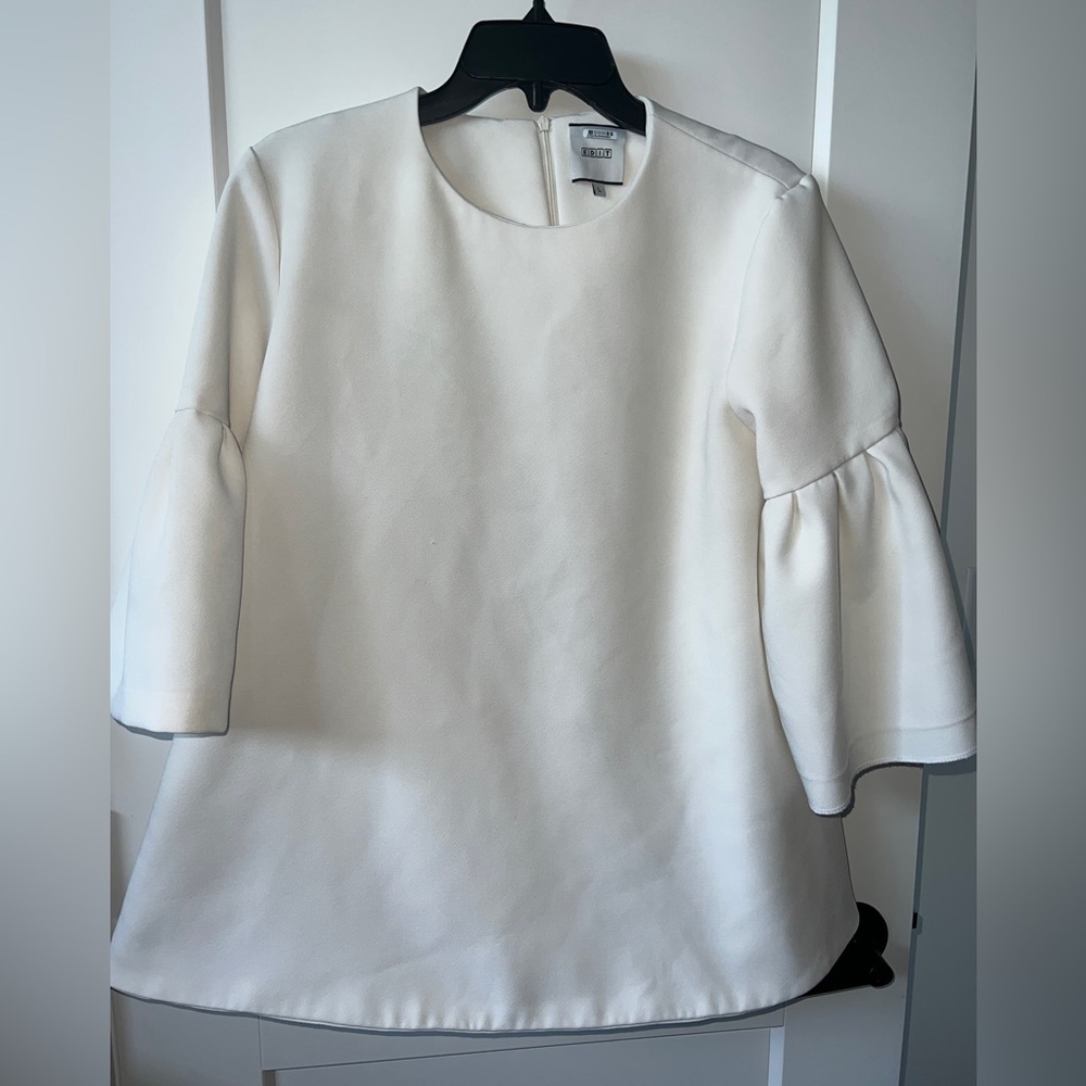 EDIT white blouse large 3/4 sleeves zipper back L